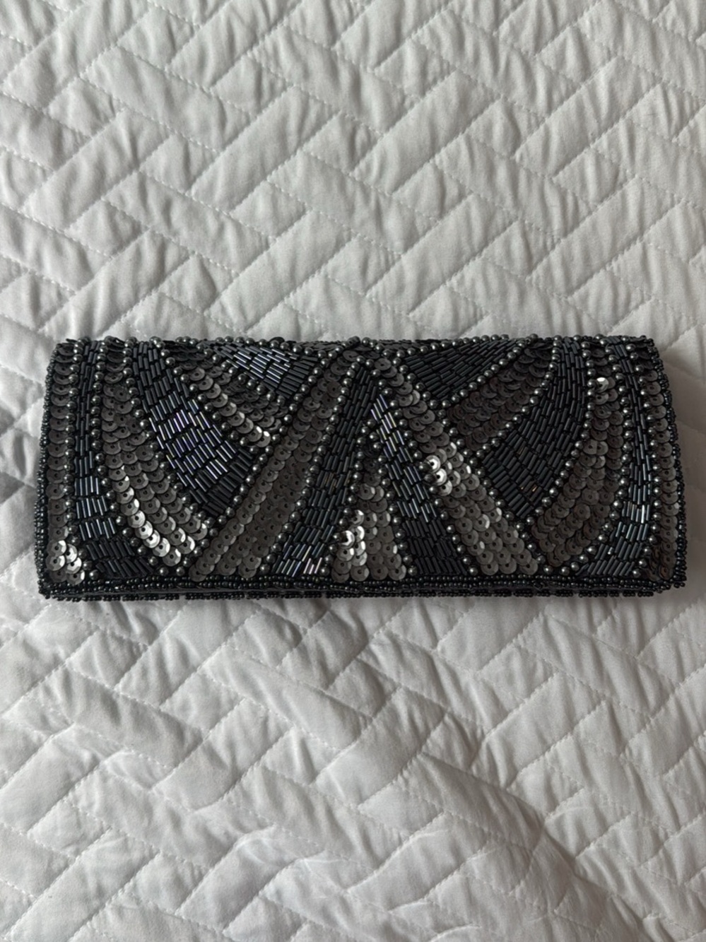 Vintage Beaded Sequin Navy & Silver Evening Clutch